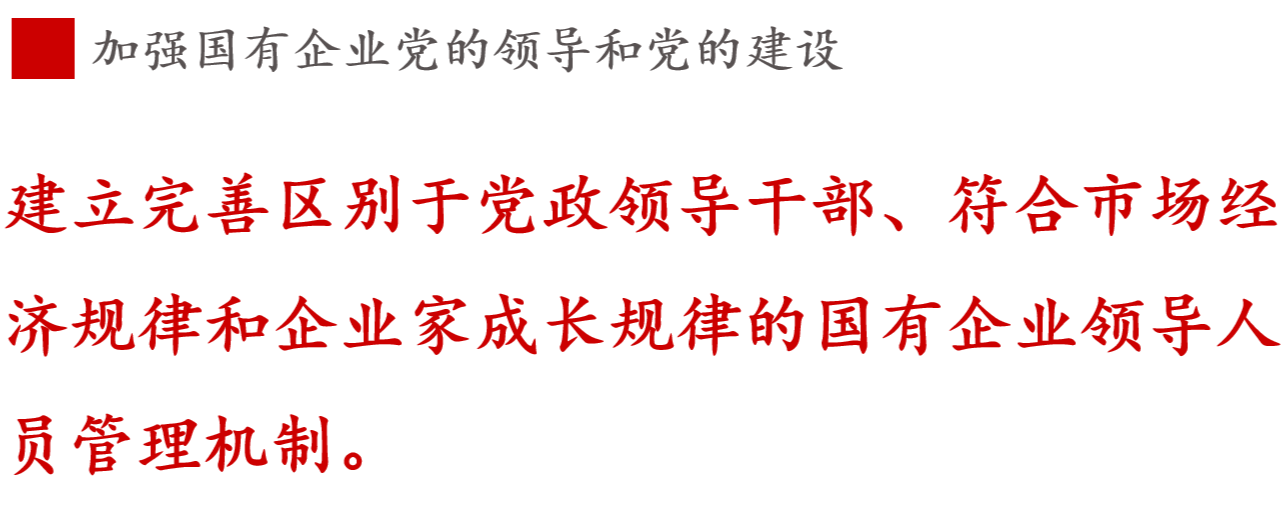 建立完善區(qū)別于黨政領(lǐng)導(dǎo)干部、符合市場經(jīng)濟(jì)規(guī)律和企業(yè)家成長規(guī)律的國有企業(yè)領(lǐng)導(dǎo)人員管理機(jī)制